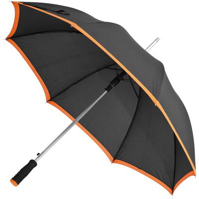 Зонт-трость Highlight, черный с оранжевым печать логотипа, надписи, принта