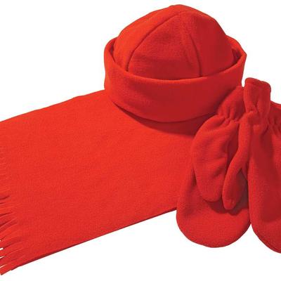 Комплект Unit Fleecy: шарф, шапка, варежки, красный печать логотипа, надписи, принта
