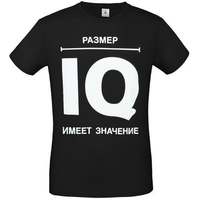 Футболка «Размер IQ», черная печать логотипа, надписи, принта